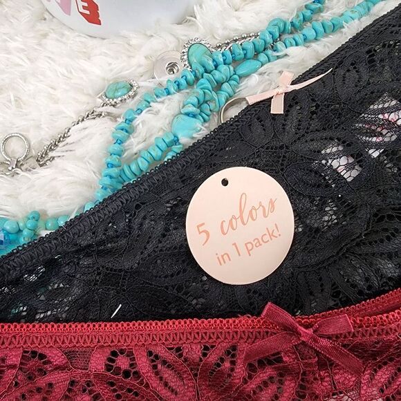 Hush THONG MEDIUM Multicolor Lace mesh 5 pack Intimates - Picture 2 of 6